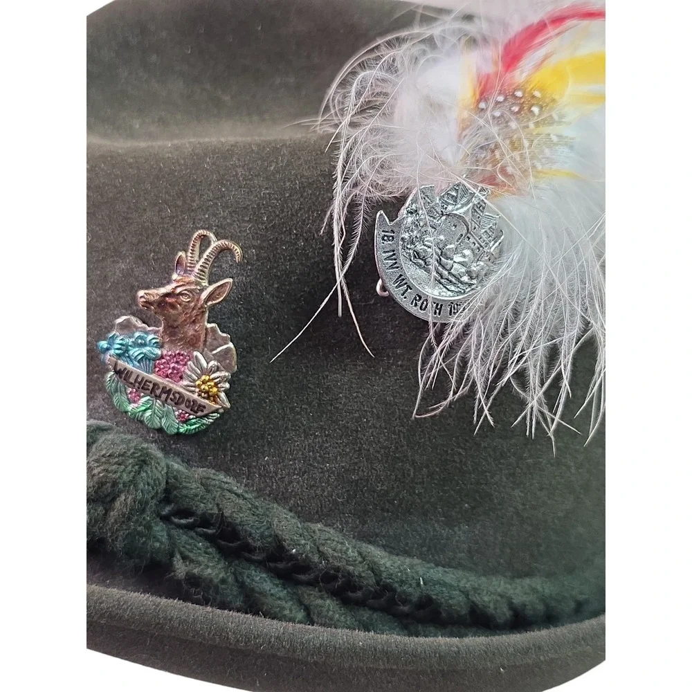 Rein Haar Alpina Bavarian Hat Green Wool Felt Feather Pins Tyrolean Germany